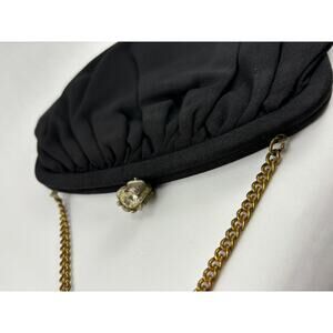 Vintage Clutch Handbag Small Black with Rhinestone Clasp Closure and Chain